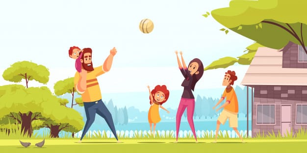 family active holidays happy parents with kids during playing ball summer outdoors cartoon 1284 311161